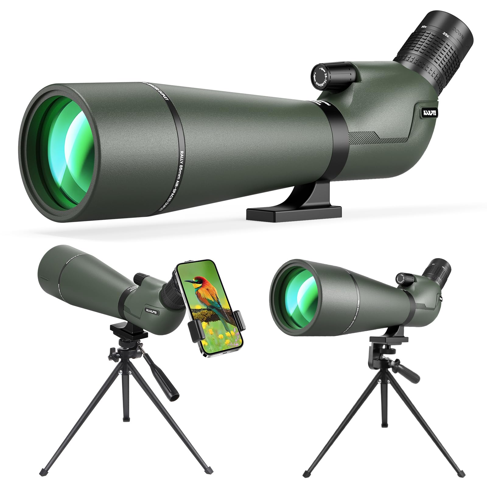 Spotting Scope 25-75x85 with Phone Adapter, Tripod & Carrying Bag -Fully Multi-Coated Optics,BAK4 High Definition Waterproof Spotter Scope for Birding, Wildlife Viewing, Outdoor Observation,Black